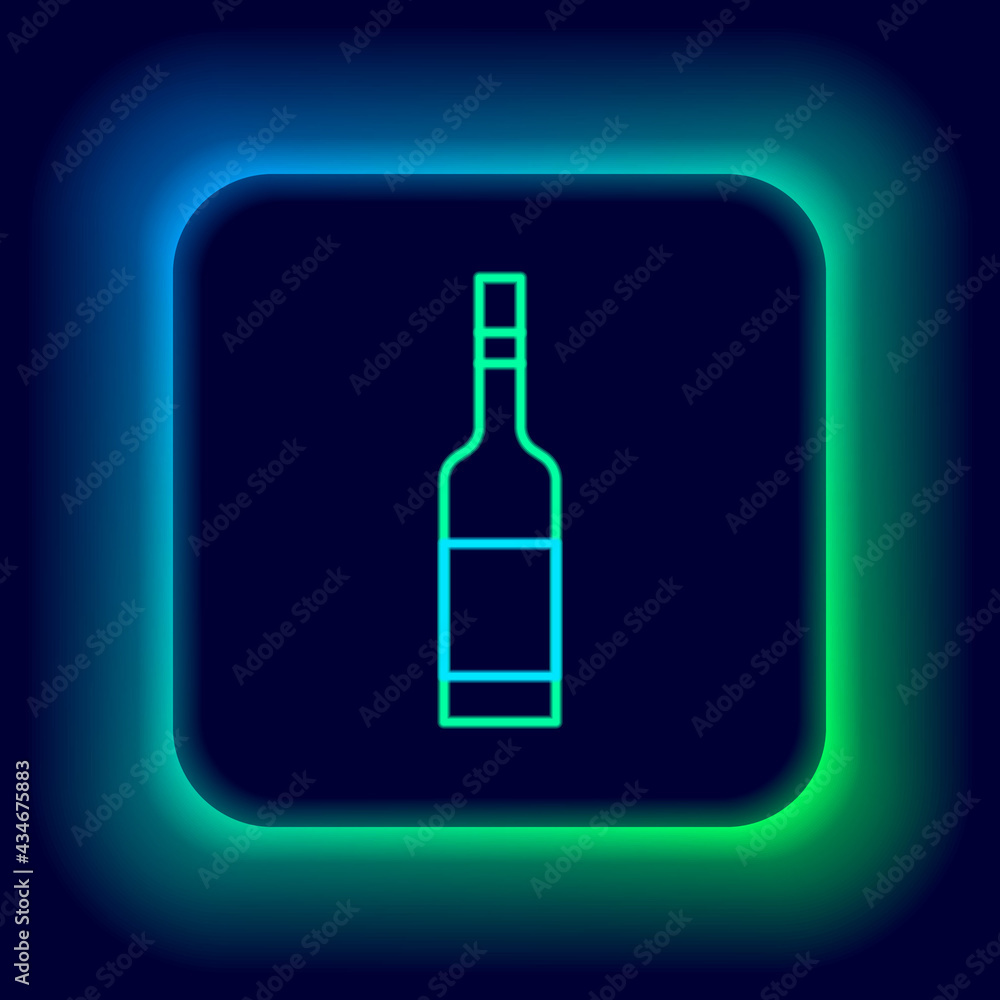 Glowing neon line Glass bottle of vodka icon isolated on black background. Colorful outline concept. Vector Glowing neon line Glass bottle of vodka icon isolated on black background. Colorful outline concept. Vector