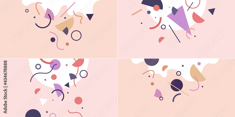 A set of abstract design backgrounds. Illustrations with flat figures of geometric and wavy shapes. A set of abstract design backgrounds. Illustrations with flat figures of geometric and wavy shapes.