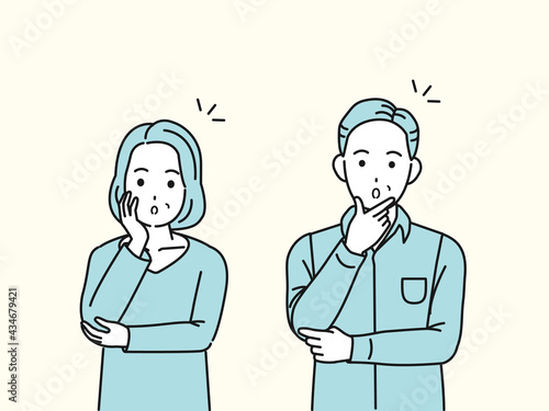 中高年の夫婦　なるほど　ハッとする　ポーズ　男女　ミドル　イラスト素材