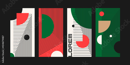 A set of abstract design backgrounds. Illustrations with flat figures of geometric shapes.