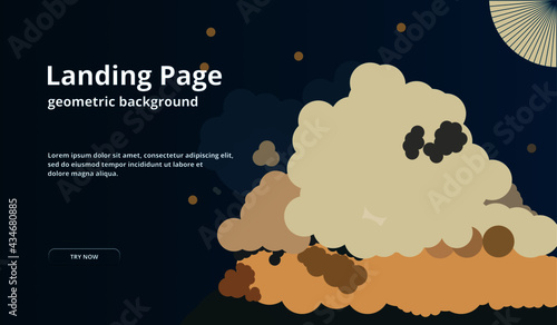 Minimal geometric background of white clouds on a blue sky. Dynamic composition of shapes.