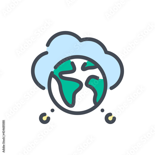 Cloud network with globe connection color line icon. Online connection to cloud service via internet and network vector outline colorful sign.