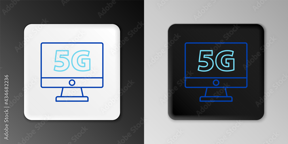Line Monitor with 5G new wireless internet wifi icon isolated on grey background. Global network high speed connection data rate technology. Colorful outline concept. Vector