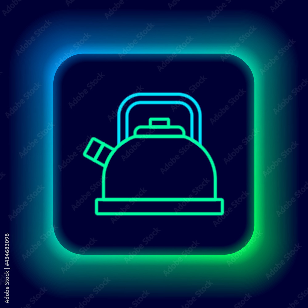 Glowing neon line Kettle with handle icon isolated on black background. Teapot icon. Colorful outline concept. Vector Glowing neon line Kettle with handle icon isolated on black background. Teapot icon. Colorful outline concept. Vector