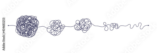 Chaos simplifying, problem solving and business solution searching challenge concept vector illustration set. Complex and easy simple way from start to end. Hand drawn doodle scribble chaos path lines