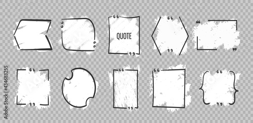 Quote frame notes. Layout for links and digital information. Set of blank quote frame templates. Text in brackets, quote blank speech bubbles, quote bubbles. Isolated template. Vector illustration. 