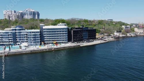 Odessa, Ukraine - May 2021. 4K At the Lanzheron beach - Dolphinarium and modern covered beach photo