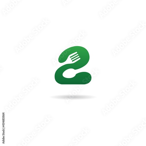 number 2 with cutlery logo design icon inspiration