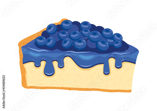 Slice of juicy Blueberry Cheesecake with blue icing icon vector. Delicious fresh blueberry cake icon isolated on a white background. Sweet piece of cake with blueberries vector