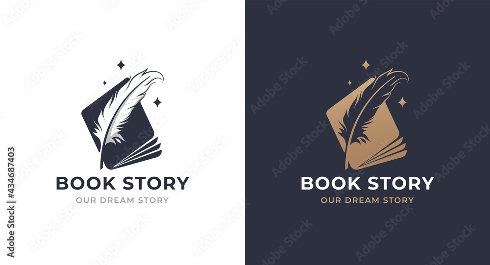 book story feather logo design - obrazy, fototapety, plakaty 