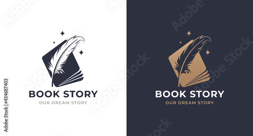 book story feather logo design