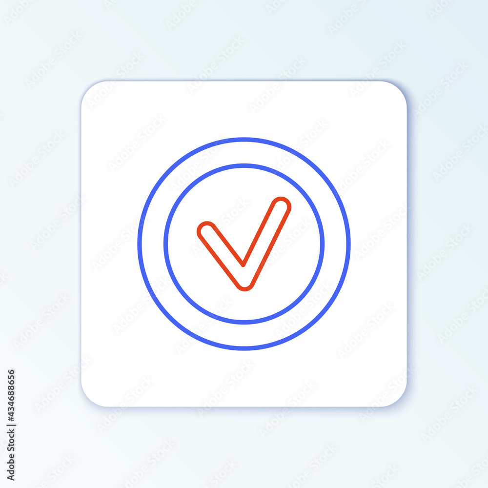 Line Check mark in round icon isolated on white background. Check list button sign. Colorful outline concept. Vector Line Check mark in round icon isolated on white background. Check list button sign. Colorful outline concept. Vector
