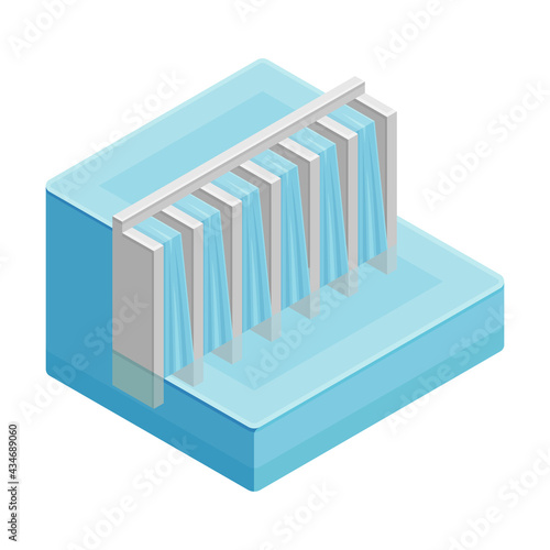 Hydroelectric Dam as Renewable Green Energy Source Isometric Vector Illustration