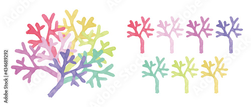 カラフルな珊瑚の水彩イラスト