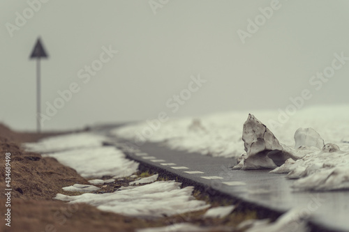 closed road in Carpathian Mountains