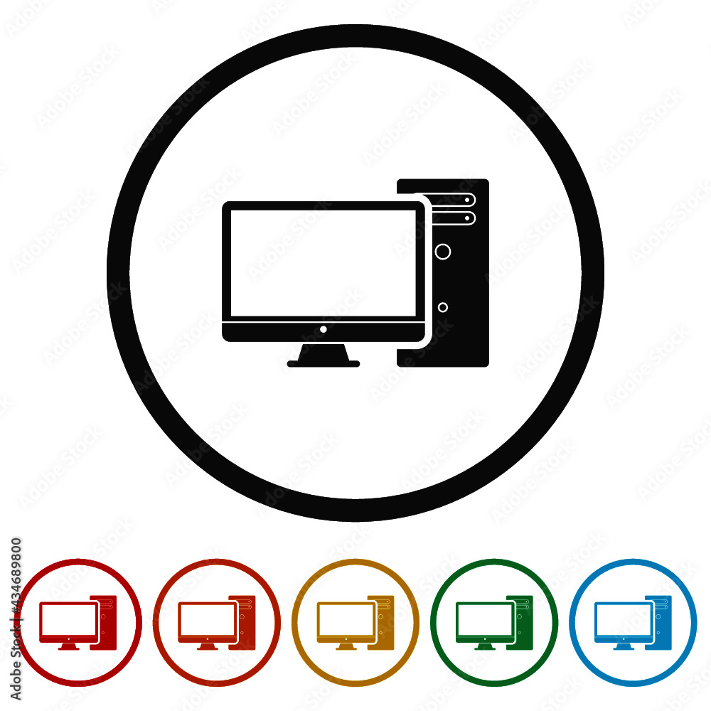 PC with monitor ring icon isolated on white background color set PC with monitor ring icon isolated on white background color set