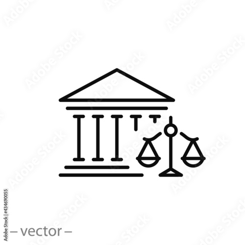 federal governance or courthouse, icon, building government or capitol, thin line symbol on white background - editable stroke vector illustration eps10
