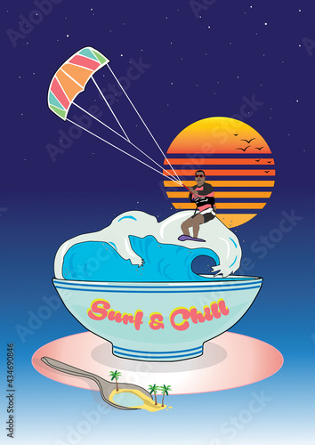 Surf and chill, Kitesurfing art poster
