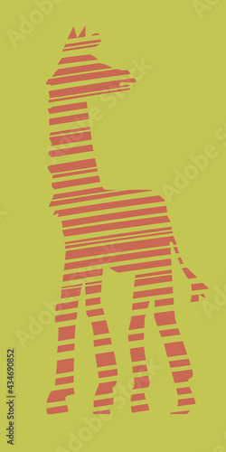 Stylized silhouette of a giraffe, side view. Stripes of different widths. The tallest animal. Vector graphic illustration