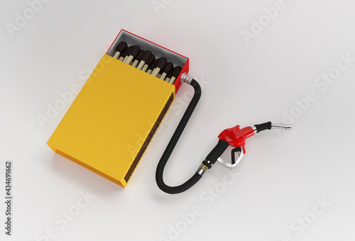 3D Render Opened Blank matchbox Mockup with fuel pump nozzle isolated on Color Background photo