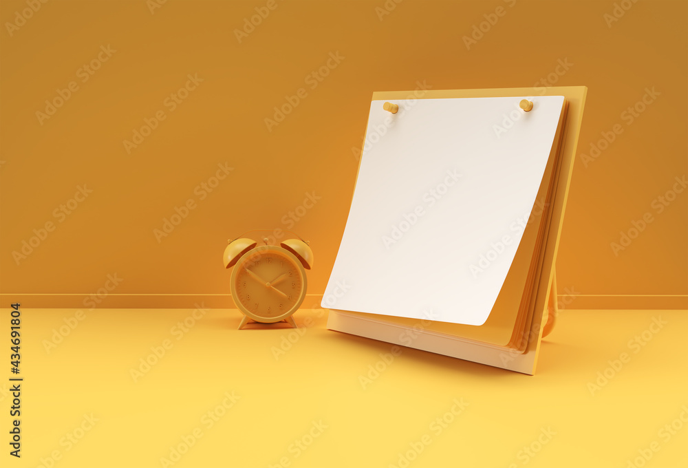 3D Render Alarm Clock with Notebook mock up with clean blank for design and advertising, 3d illustration perspective view. 3D Render Alarm Clock with Notebook mock up with clean blank for design and advertising, 3d illustration perspective view.