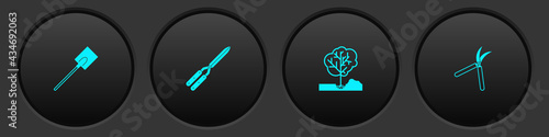 Set Garden shovel, Gardening handmade scissor, Planting tree the ground and icon. Vector