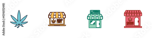 Set Marijuana or cannabis leaf, Online buying marijuana, and store and icon. Vector
