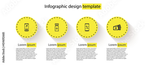 Set Mobile with ticket, Airline, Online translator and Museum. Business infographic template. Vector