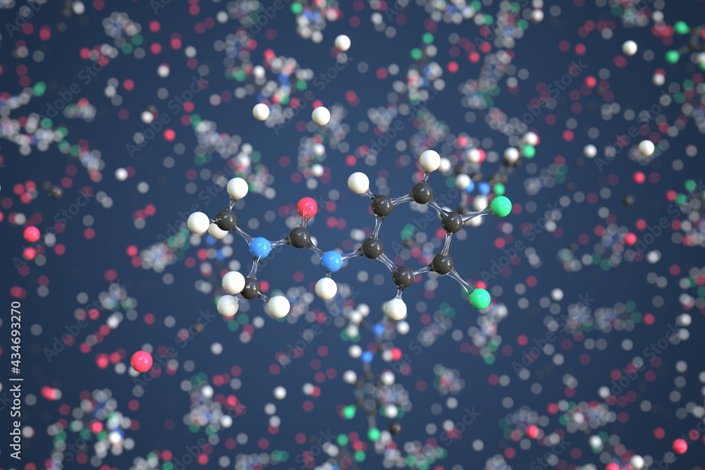 Diuron molecule made with balls, scientific molecular model. Chemical 3d rendering