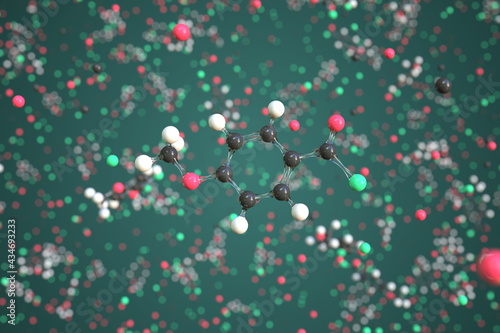 Molecule of anisoyl chloride, conceptual molecular model. Conceptual 3d rendering
