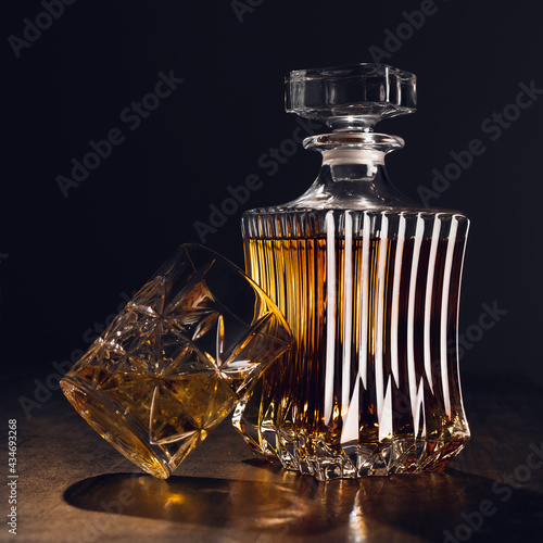 Canvas Print crystal decanter with drink and glass