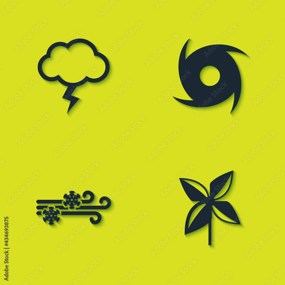 Set Storm, Pinwheel, Wind and snow and Tornado icon. Vector Set Storm, Pinwheel, Wind and snow and Tornado icon. Vector