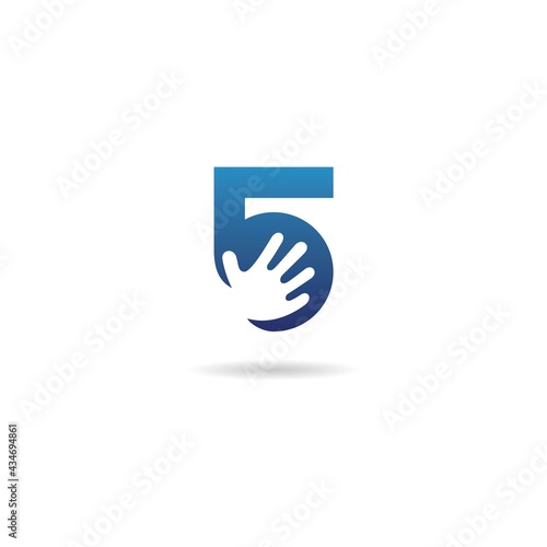 number 5 with fingers logo design icon inspiration 
