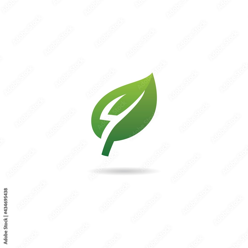Fototapeta premium number 4 with leaf logo design icon inspiration 