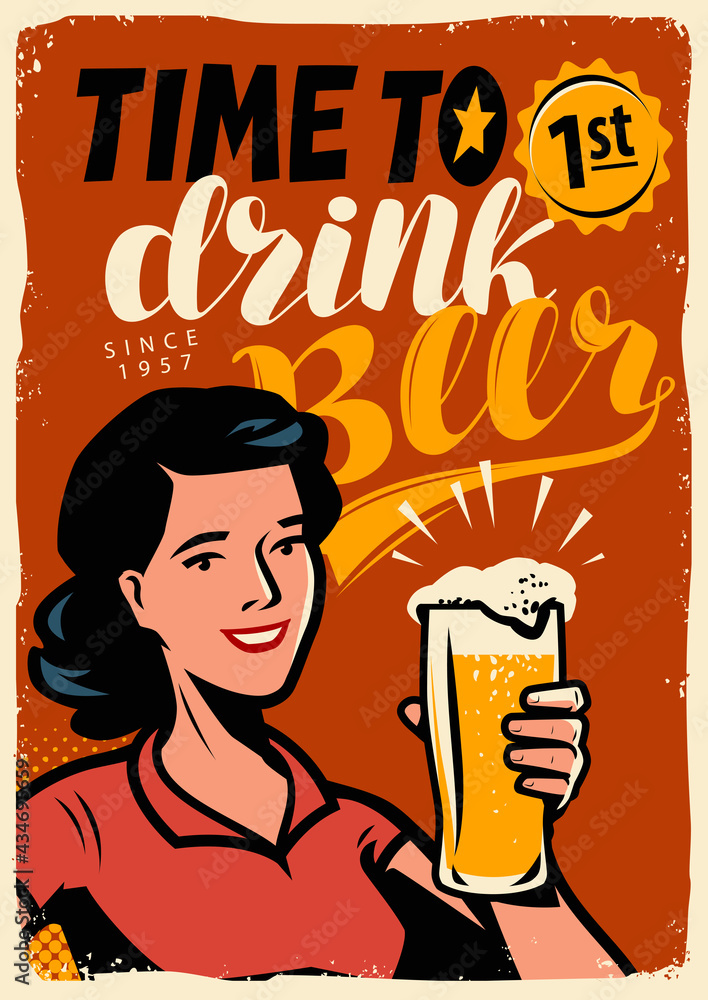 Vettoriale Stock Retro beer poster. Vintage sign advertising ale. Pub  concept vector illustrationv | Adobe Stock