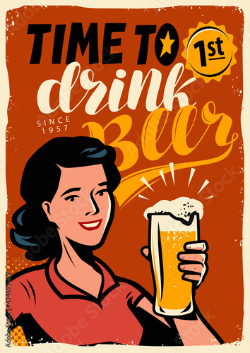 Retro beer poster. Vintage sign advertising ale. Pub concept vector illustrationv