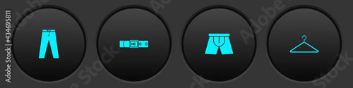 Set Pants, Leather belt, Men underpants and Hanger wardrobe icon. Vector