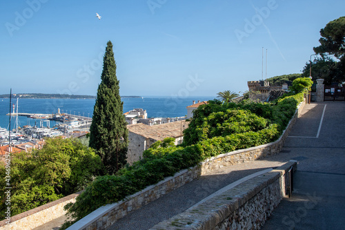View across the bay of Cannes towards the islands of Lerins on the French Riviera from the castle of Castre in the Suquet. photo