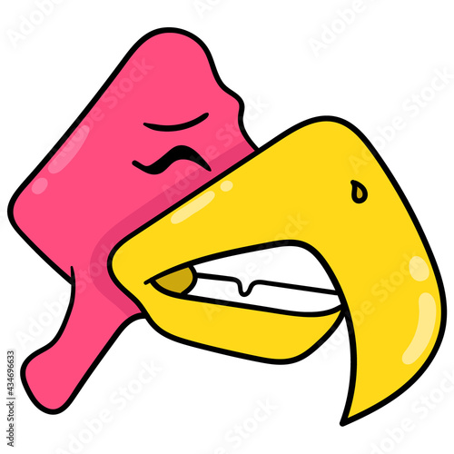 the head of the yellow faced bird held sadly, doodle icon drawing