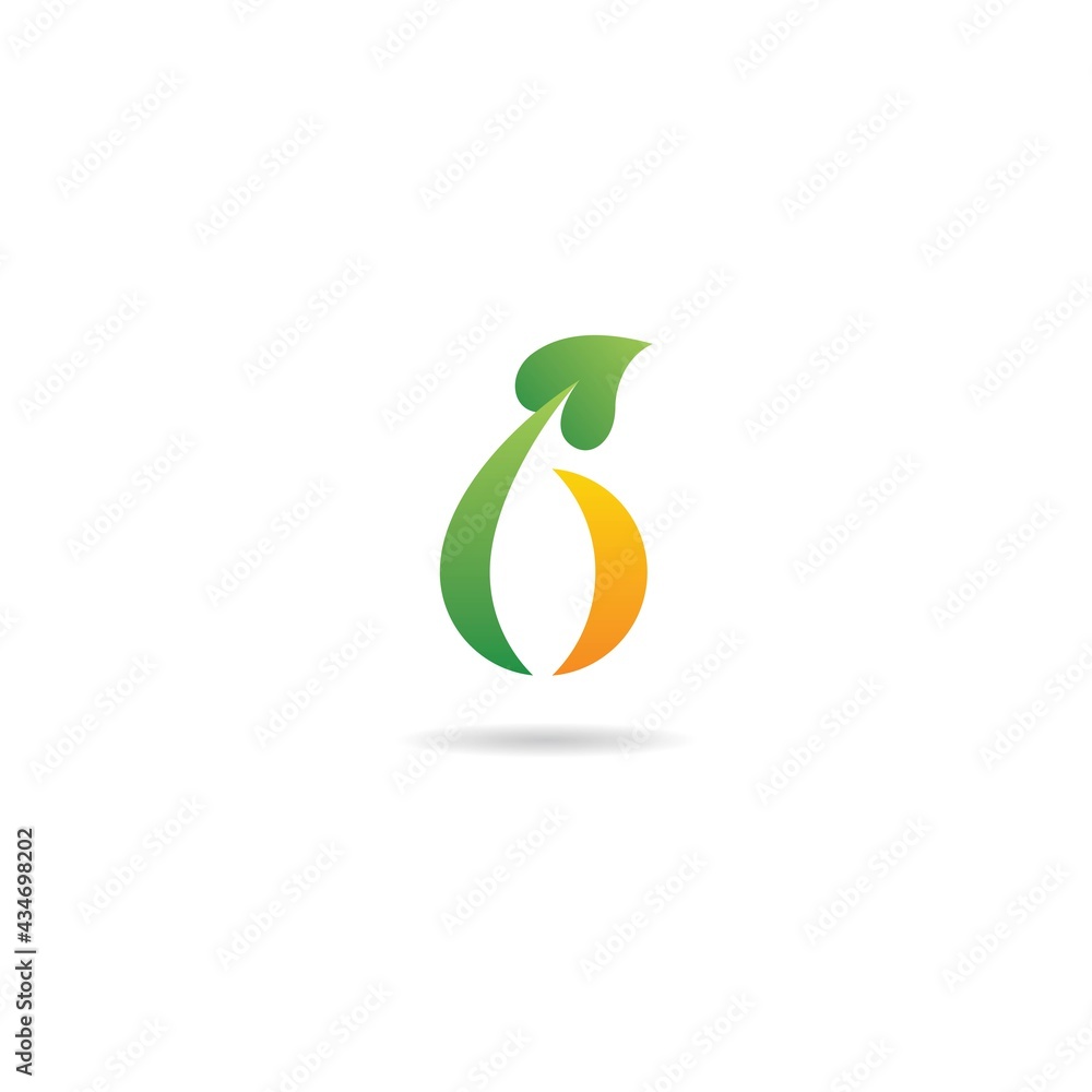 number 6 with leaf logo design icon