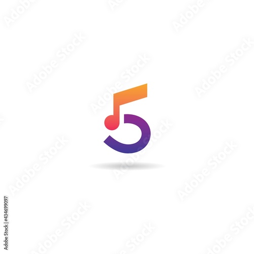 number 5 with music logo design icon