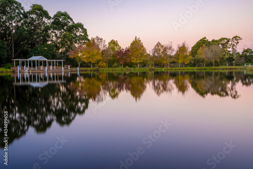 Lakeside reflections at Fagan Park in Sydney during Autumn.