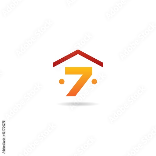 number 7 with home logo design icon