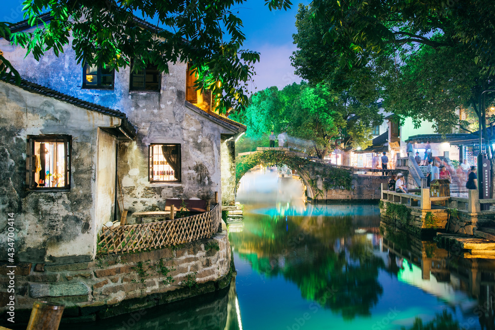 Beautiful night scenery of Zhouzhuang ancient town in Suzhou, China Beautiful night scenery of Zhouzhuang ancient town in Suzhou, China