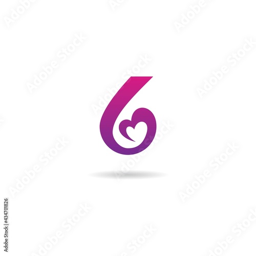 number 6 with love logo design icon template