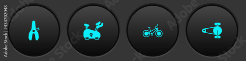 Set Bicycle seat, Stationary bicycle, and chain with gear icon. Vector