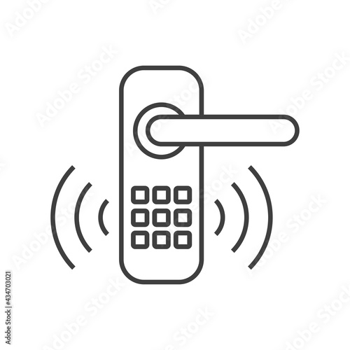 Cerradura de puerta NFC. Cerradura de puerta con teclado y olas con lineas de color gris