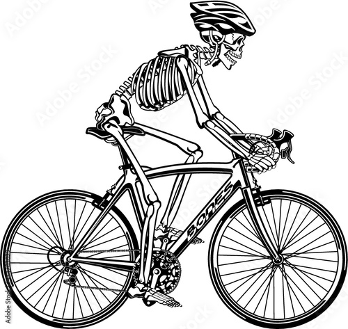 human skeleton riding bicycle