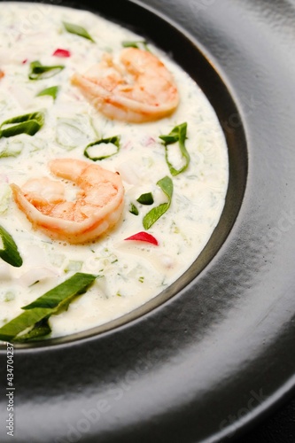 fresh soup with Mediterranean seafood and cream