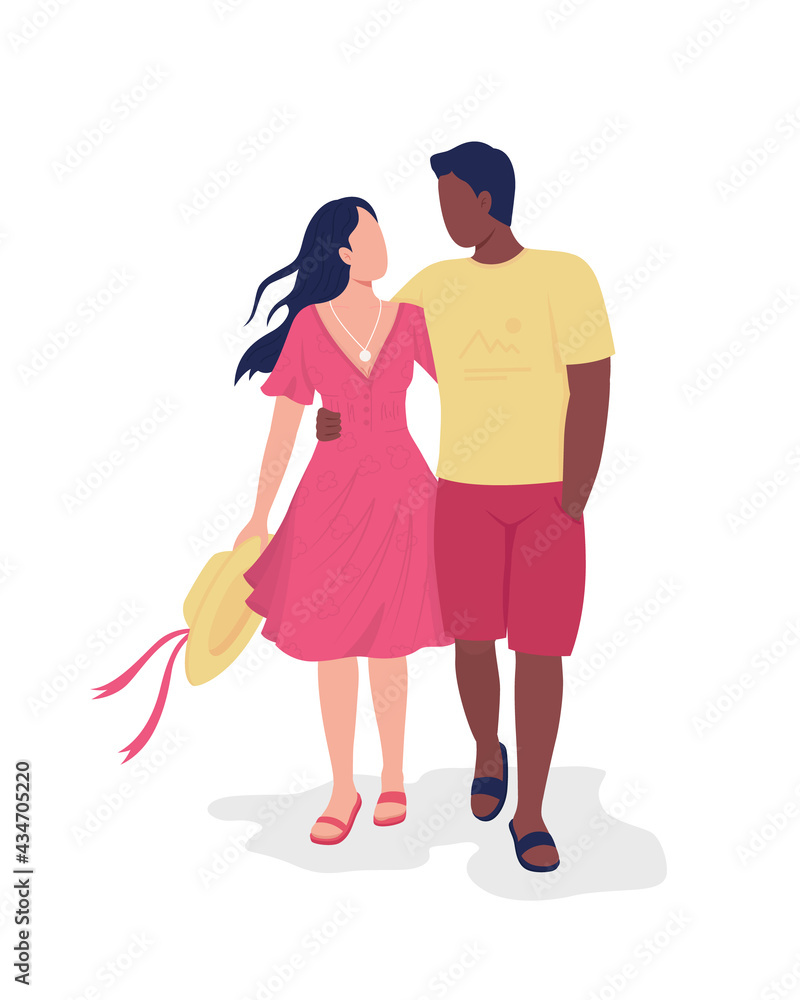 Boyfriend and girlfriend on romantic walk flat color vector faceless characters. Couple in love walking together. Dating isolated cartoon illustration for web graphic design and animation Boyfriend and girlfriend on romantic walk flat color vector faceless characters. Couple in love walking together. Dating isolated cartoon illustration for web graphic design and animation